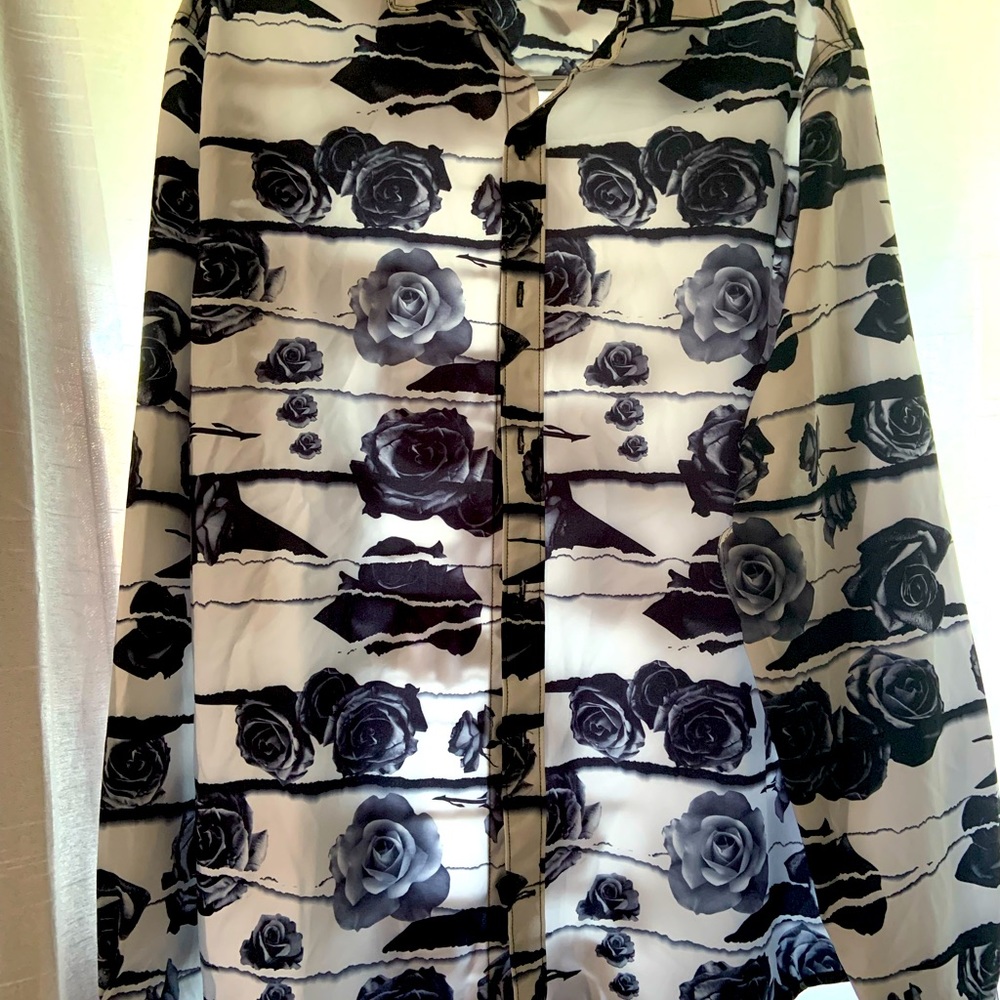 Male Floral shirt with black roses and white background